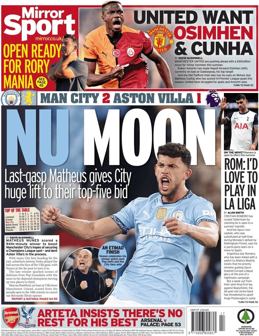 Man City 2 Aston Villa 1 - Nu MOON